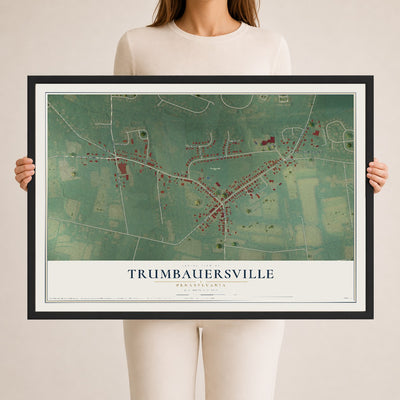 Map of Trumbauersville, Pennsylvania, 24 x 36 inch print in a black wood frame