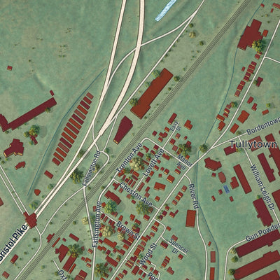 Close-up of the map of Tullytown, Pennsylvania print showing street and building detail