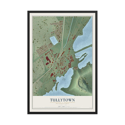 Map of Tullytown, Pennsylvania, 12 x 18 inch print in a black wood frame