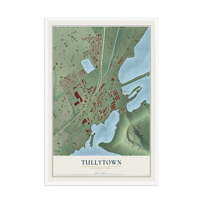Map of Tullytown, Pennsylvania, 12 x 18 inch print in a white wood frame