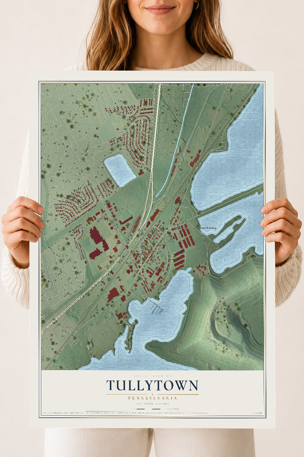 Map of Tullytown, Pennsylvania, 18 x 24 inch unframed archival matte print