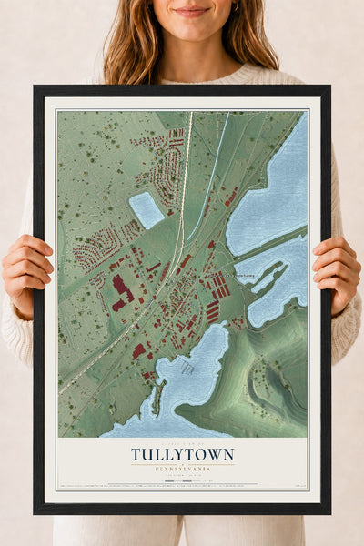 Map of Tullytown, Pennsylvania, 18 x 24 inch print in a black wood frame