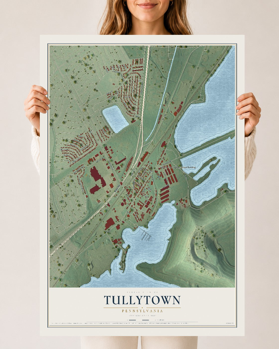 Map of Tullytown, Pennsylvania, 24 x 36 inch unframed archival matte print