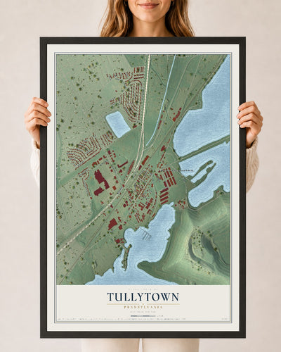 Map of Tullytown, Pennsylvania, 24 x 36 inch print in a black wood frame