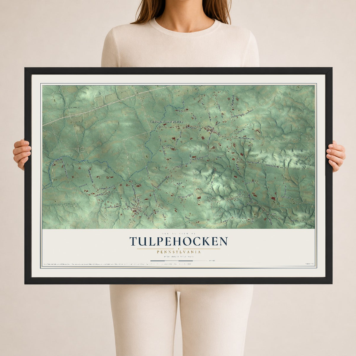 Map of Tulpehocken, Pennsylvania, 24 x 36 inch print in a black wood frame