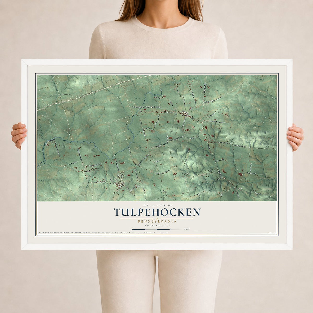 Map of Tulpehocken, Pennsylvania, 24 x 36 inch print in a white wood frame