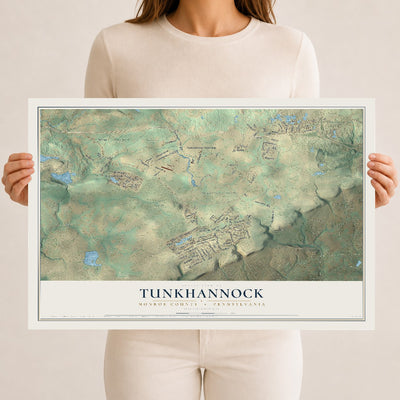 Map of Tunkhannock, Monroe County, Pennsylvania, 12 x 18 inch unframed archival matte print