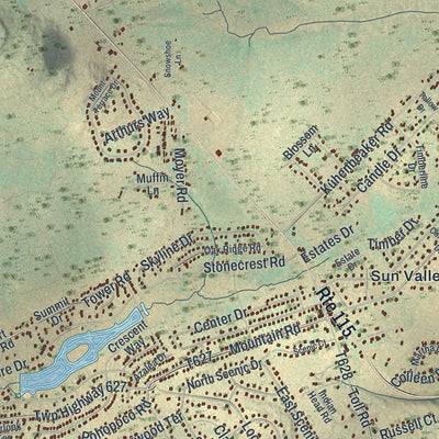Close-up of the map of Tunkhannock, Monroe County, Pennsylvania print showing street and building detail