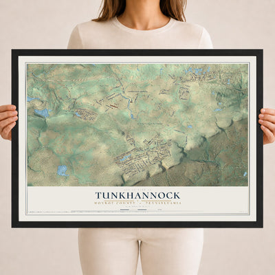 Map of Tunkhannock, Monroe County, Pennsylvania, 18 x 24 inch print in a black wood frame