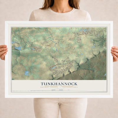 Map of Tunkhannock, Monroe County, Pennsylvania, 18 x 24 inch print in a white wood frame