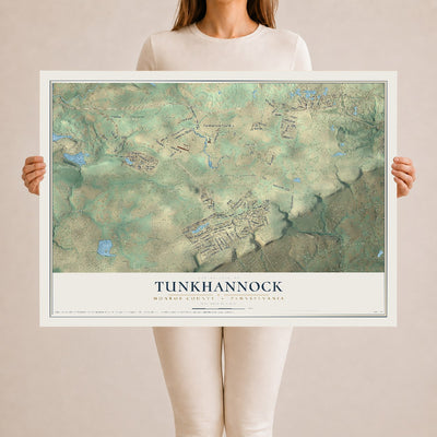 Map of Tunkhannock, Monroe County, Pennsylvania, 24 x 36 inch unframed archival matte print