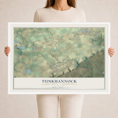 Map of Tunkhannock, Monroe County, Pennsylvania, 24 x 36 inch print in a white wood frame