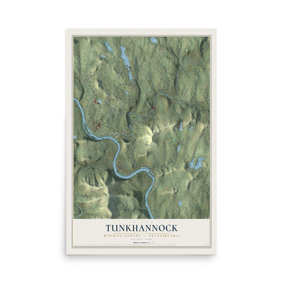 Map of Tunkhannock, Wyoming County, Pennsylvania, 12 x 18 inch unframed archival matte print