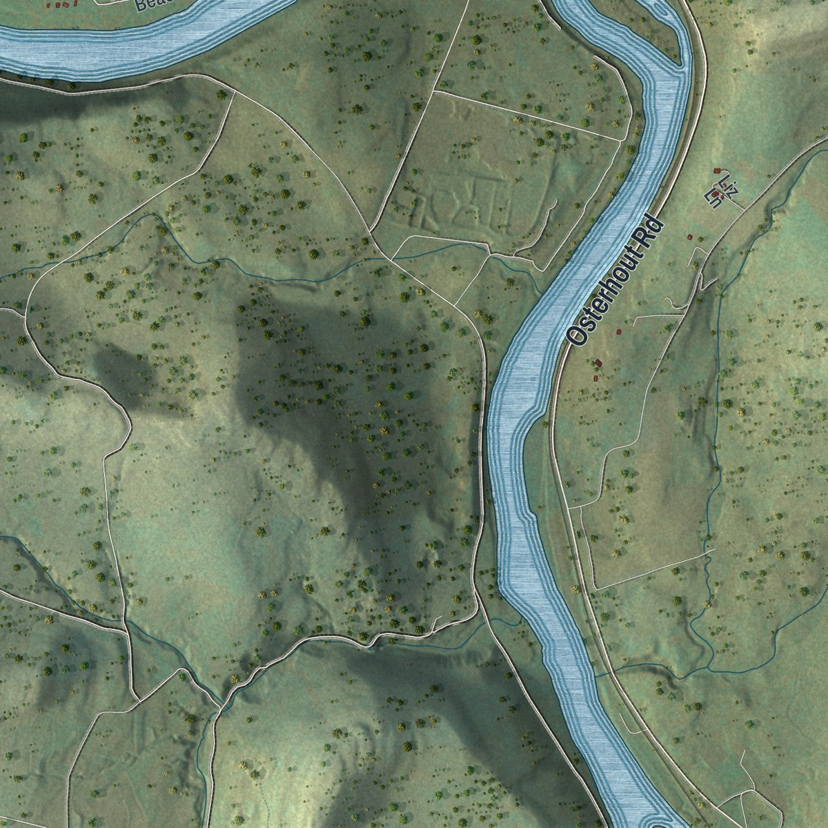 Second close-up of the map of Tunkhannock, Wyoming County, Pennsylvania print showing more streets and buildings