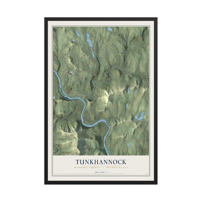Map of Tunkhannock, Wyoming County, Pennsylvania, 12 x 18 inch print in a black wood frame