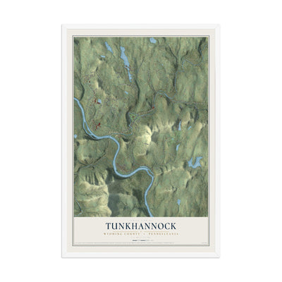 Map of Tunkhannock, Wyoming County, Pennsylvania, 12 x 18 inch print in a white wood frame