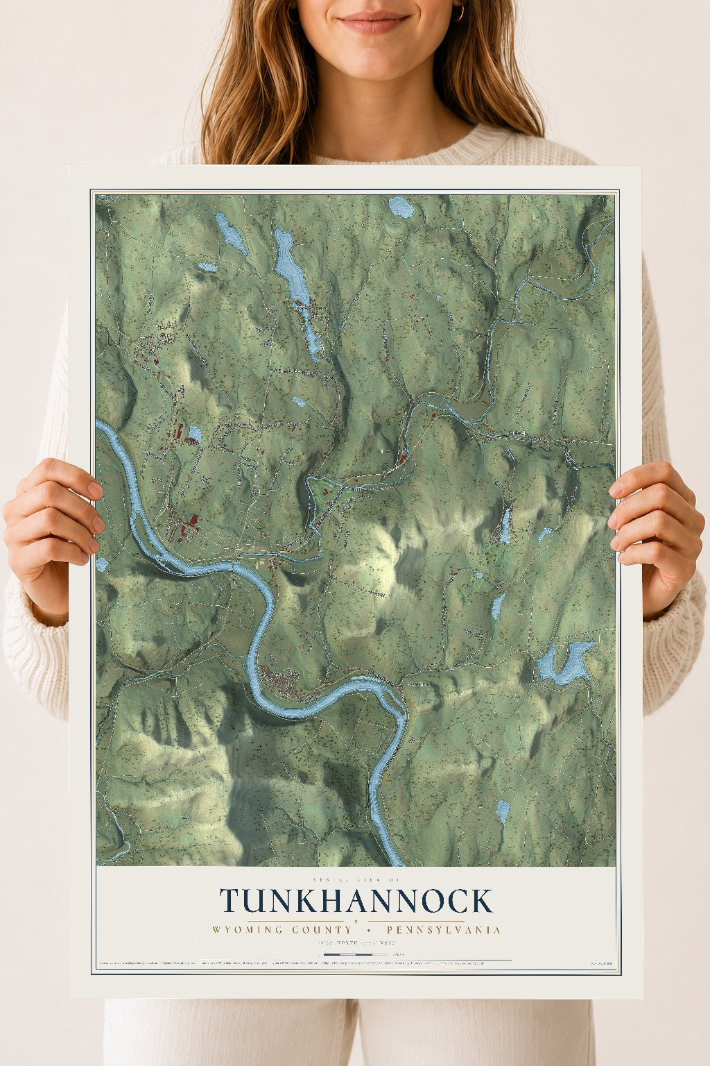 Map of Tunkhannock, Wyoming County, Pennsylvania, 18 x 24 inch unframed archival matte print