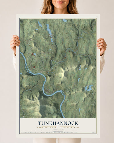 Map of Tunkhannock, Wyoming County, Pennsylvania, 24 x 36 inch unframed archival matte print