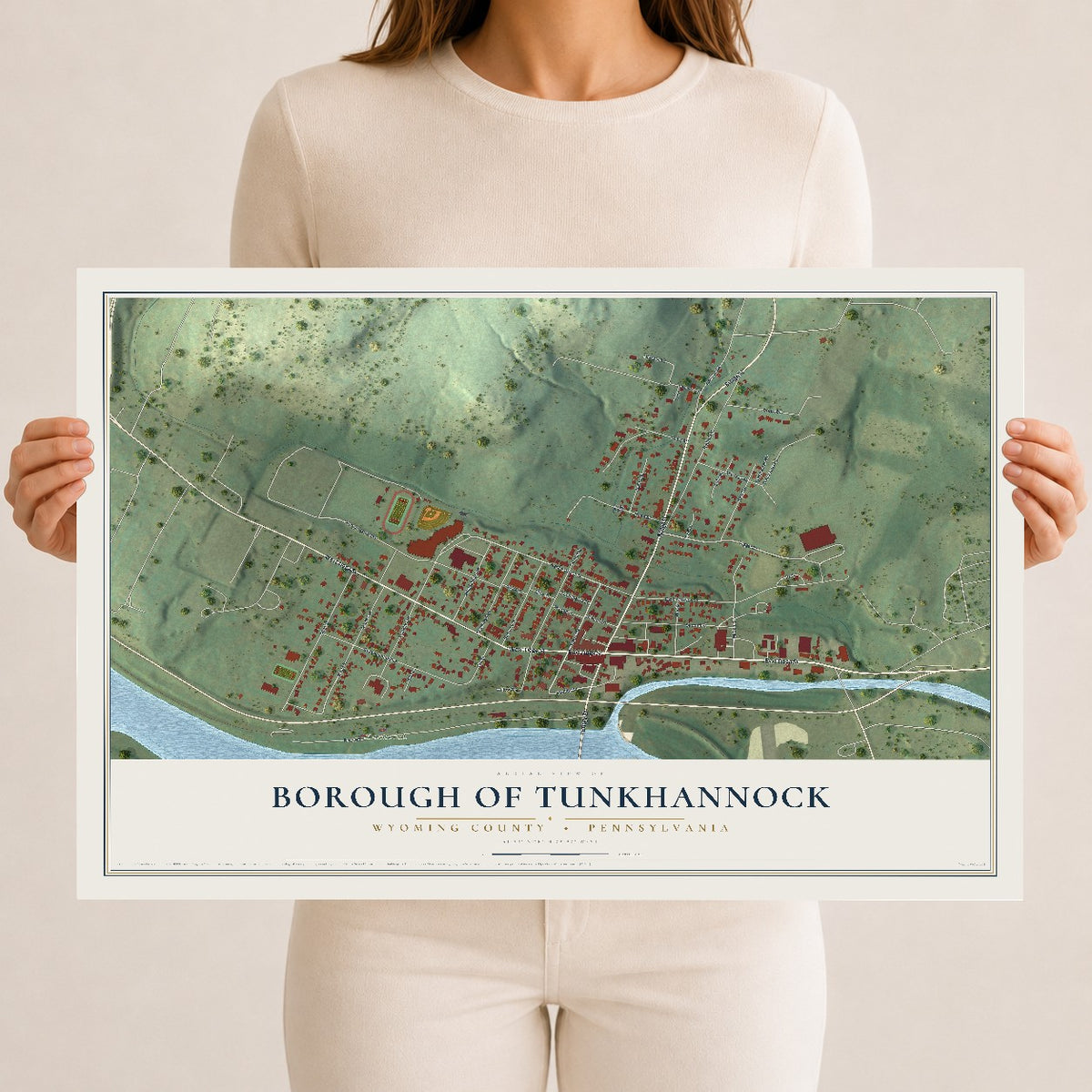 Map of the Borough of Tunkhannock, Wyoming County, Pennsylvania, 12 x 18 inch unframed archival matte print