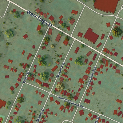 Second close-up of the map of the Borough of Tunkhannock, Wyoming County, Pennsylvania print showing more streets and buildings