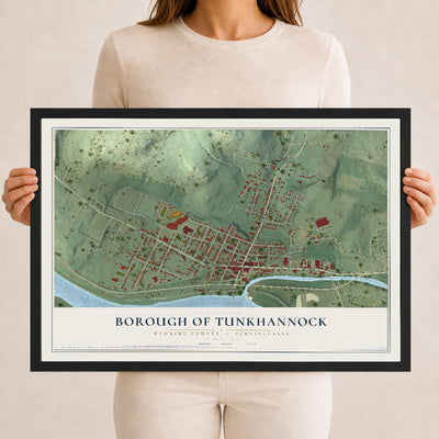 Map of the Borough of Tunkhannock, Wyoming County, Pennsylvania, 12 x 18 inch print in a black wood frame