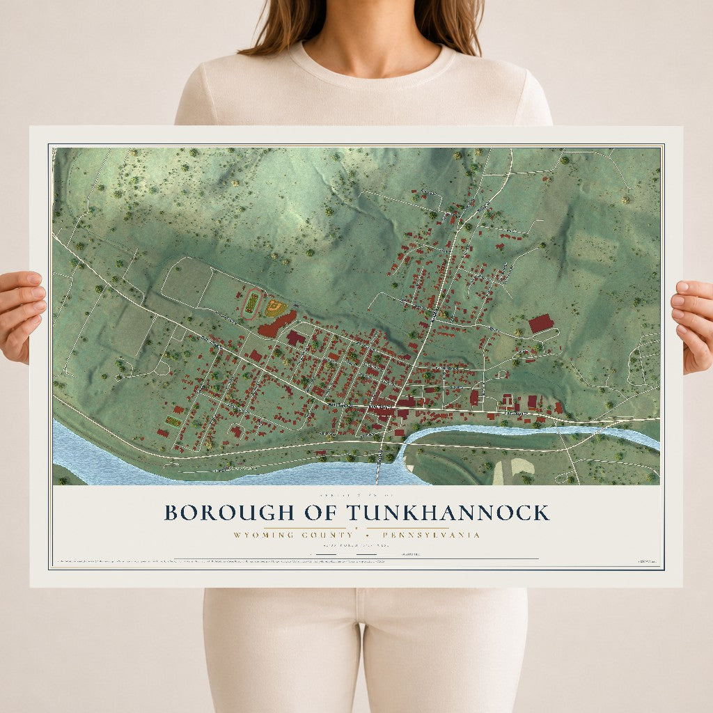 Map of the Borough of Tunkhannock, Wyoming County, Pennsylvania, 18 x 24 inch unframed archival matte print