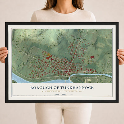 Map of the Borough of Tunkhannock, Wyoming County, Pennsylvania, 18 x 24 inch print in a black wood frame