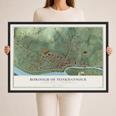 Map of the Borough of Tunkhannock, Wyoming County, Pennsylvania, 24 x 36 inch print in a black wood frame