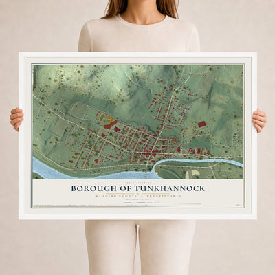 Map of the Borough of Tunkhannock, Wyoming County, Pennsylvania, 24 x 36 inch print in a white wood frame