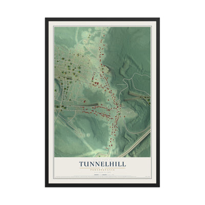 Map of Tunnelhill, Pennsylvania, 12 x 18 inch print in a black wood frame