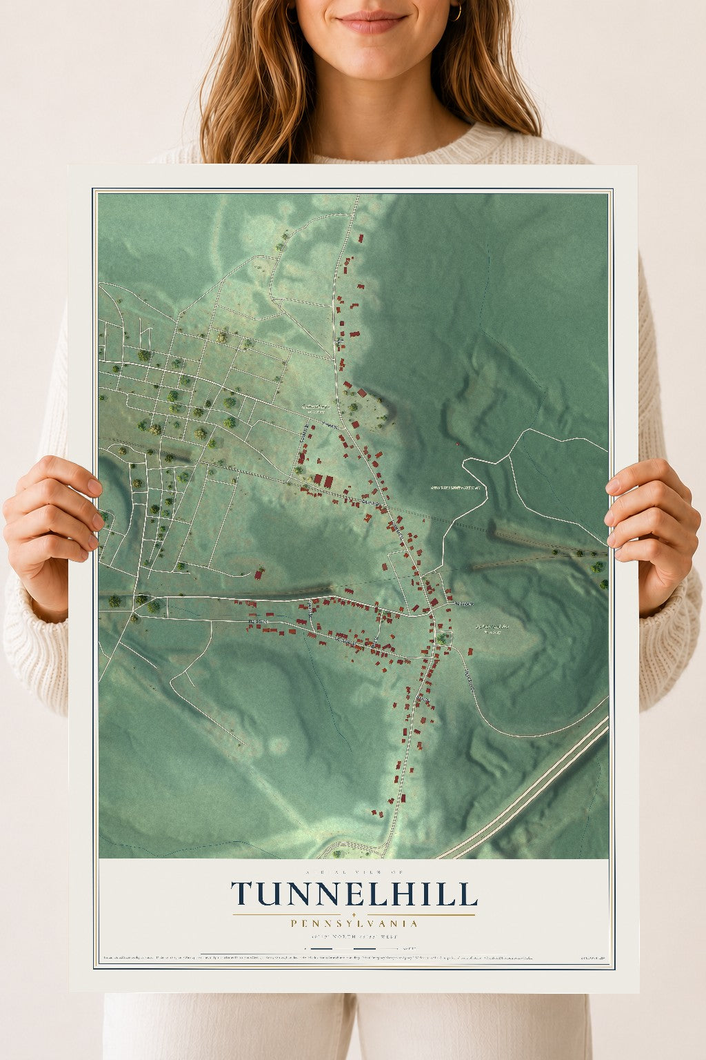 Map of Tunnelhill, Pennsylvania, 18 x 24 inch unframed archival matte print