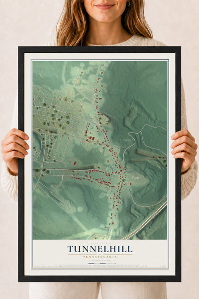 Map of Tunnelhill, Pennsylvania, 18 x 24 inch print in a black wood frame