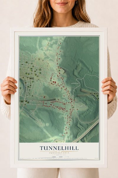 Map of Tunnelhill, Pennsylvania, 18 x 24 inch print in a white wood frame