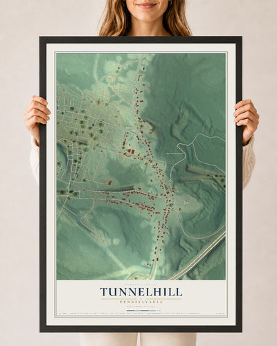 Map of Tunnelhill, Pennsylvania, 24 x 36 inch print in a black wood frame