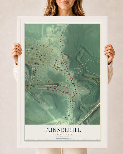 Map of Tunnelhill, Pennsylvania, 24 x 36 inch print in a white wood frame