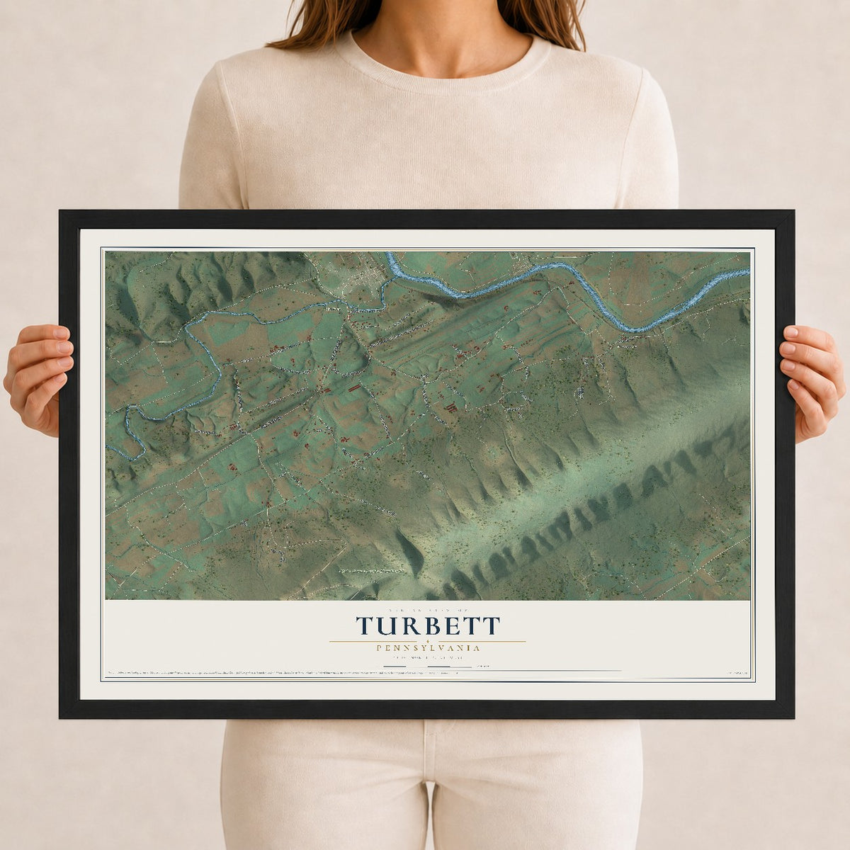 Map of Turbett, Pennsylvania, 12 x 18 inch print in a black wood frame