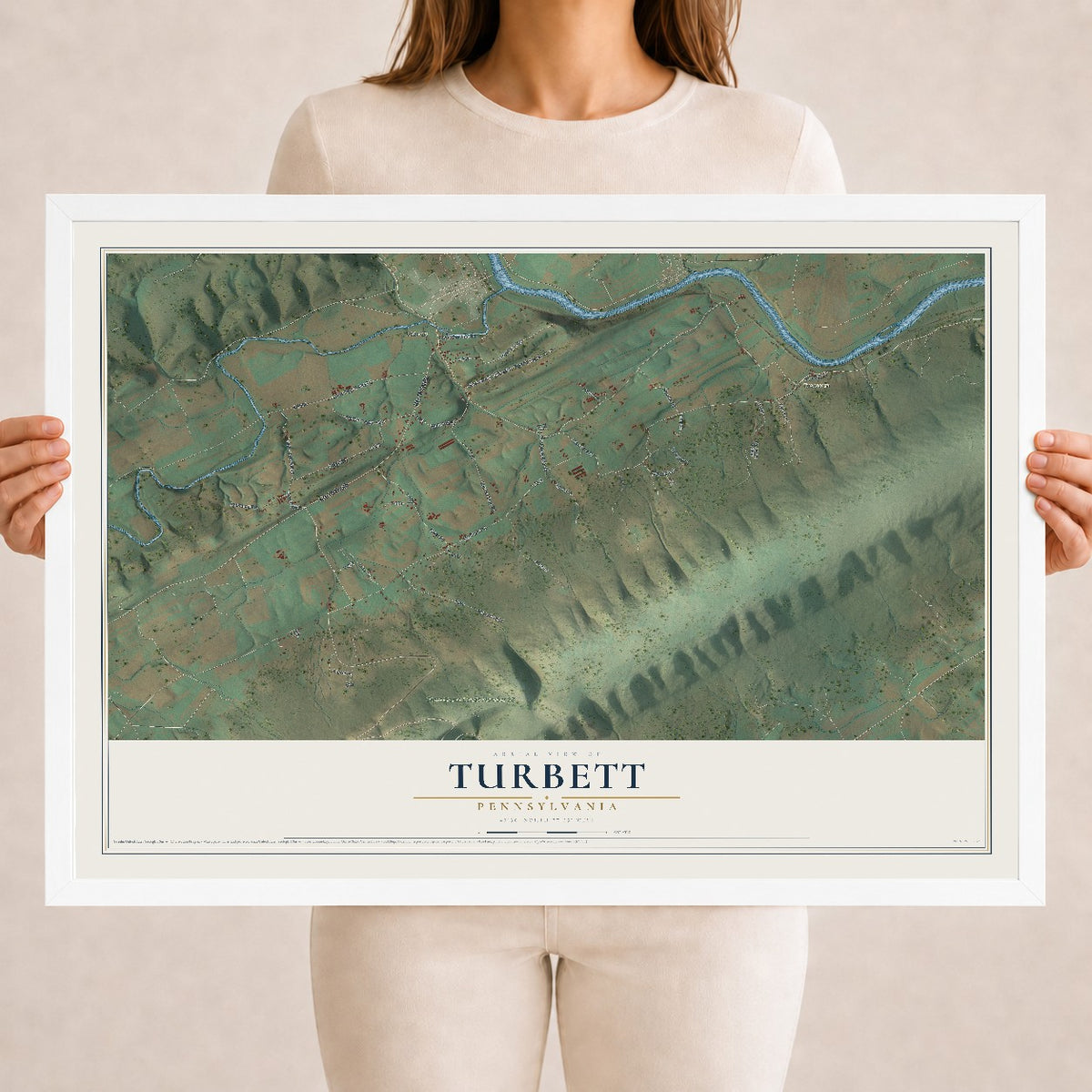 Map of Turbett, Pennsylvania, 18 x 24 inch print in a white wood frame