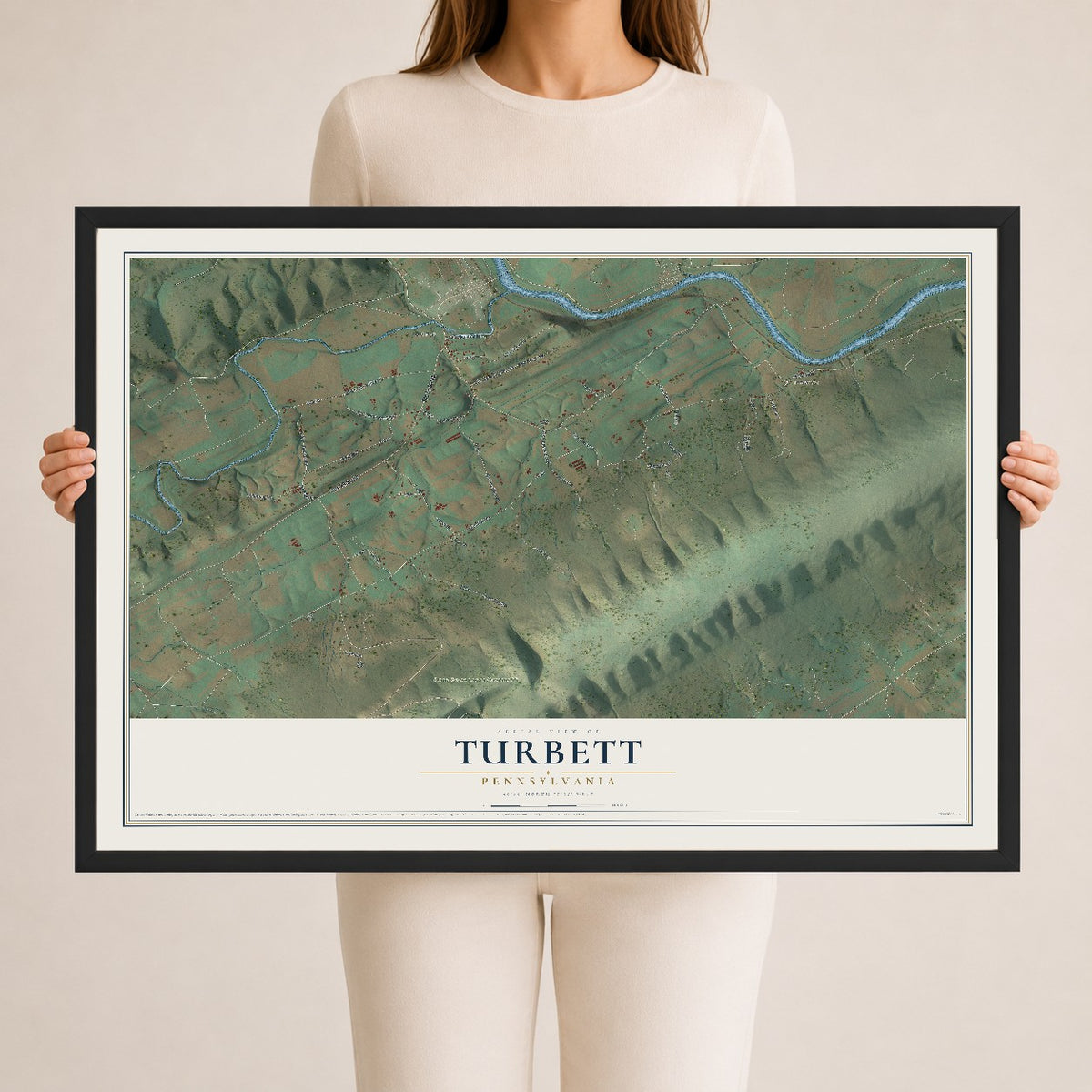 Map of Turbett, Pennsylvania, 24 x 36 inch print in a black wood frame