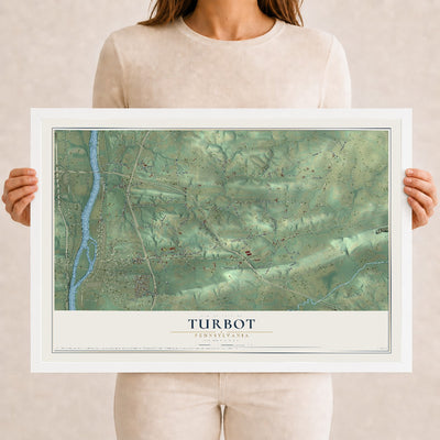 Map of Turbot, Pennsylvania, 12 x 18 inch print in a white wood frame