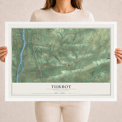 Map of Turbot, Pennsylvania, 18 x 24 inch print in a white wood frame