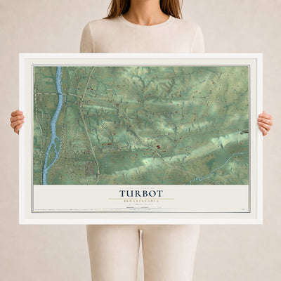 Map of Turbot, Pennsylvania, 24 x 36 inch print in a white wood frame