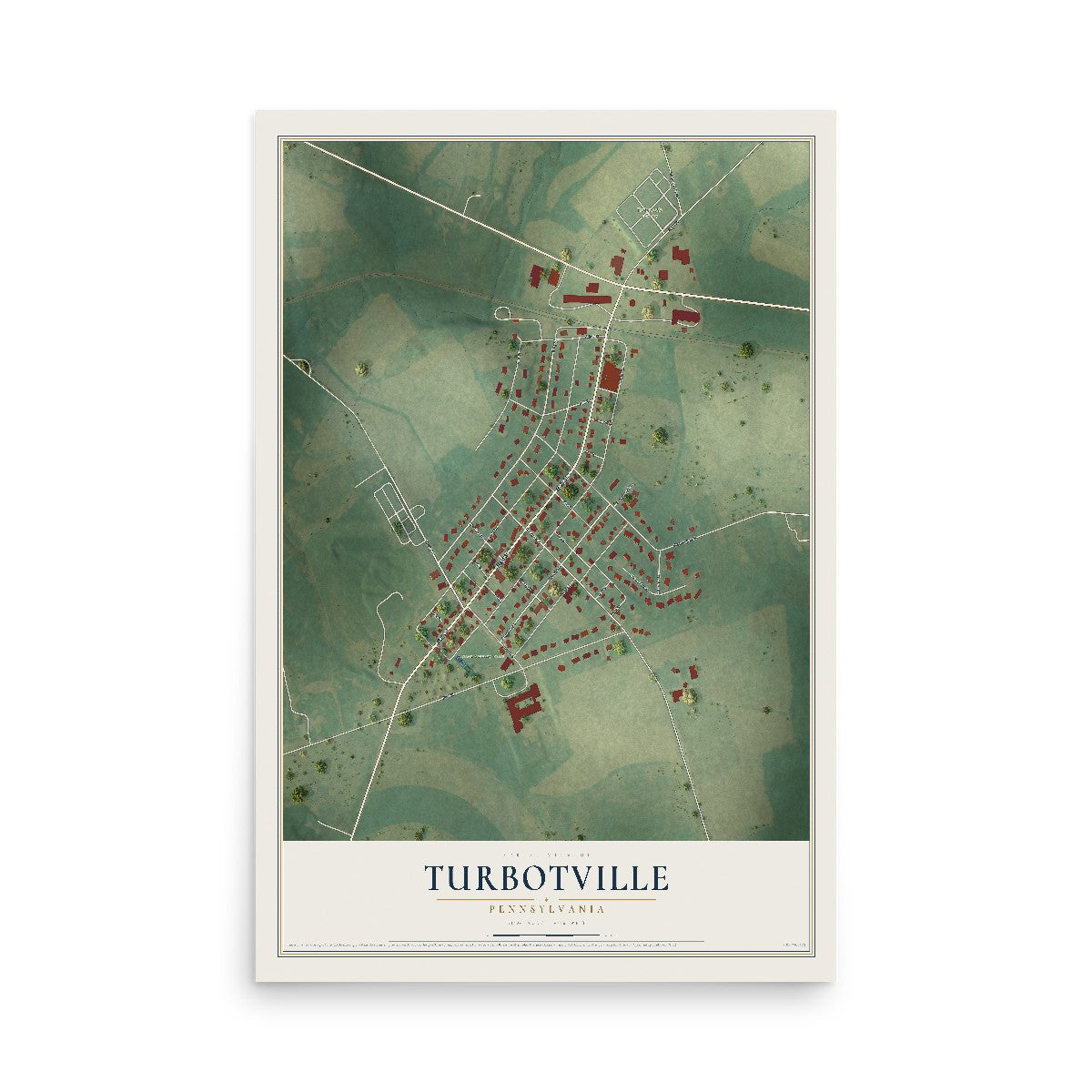 Map of Turbotville, Pennsylvania, 12 x 18 inch unframed archival matte print