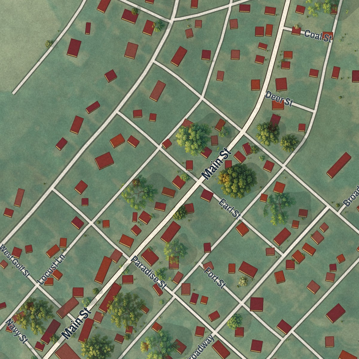 Close-up of the map of Turbotville, Pennsylvania print showing street and building detail