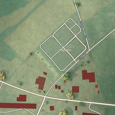Second close-up of the map of Turbotville, Pennsylvania print showing more streets and buildings
