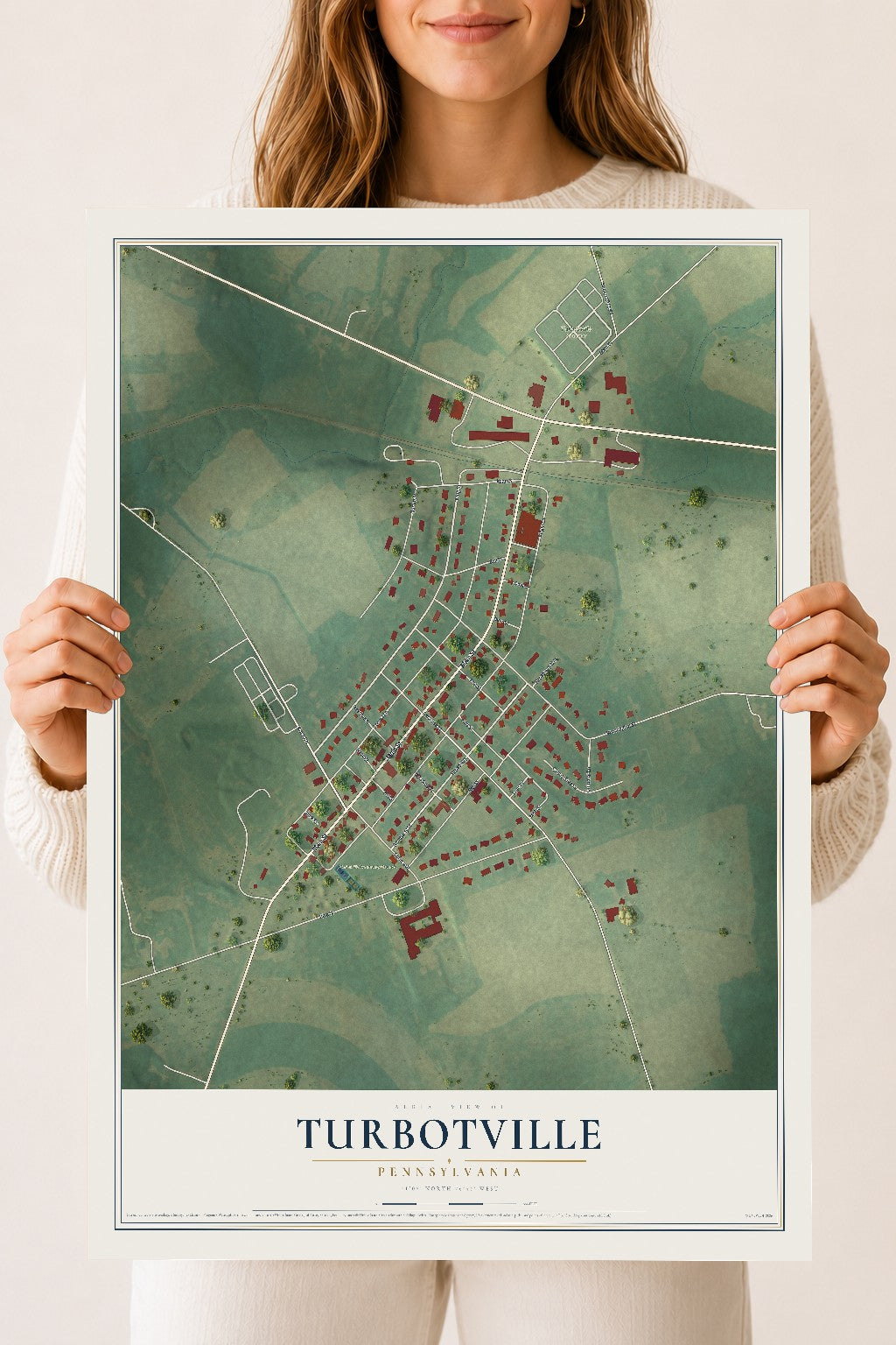 Map of Turbotville, Pennsylvania, 18 x 24 inch unframed archival matte print