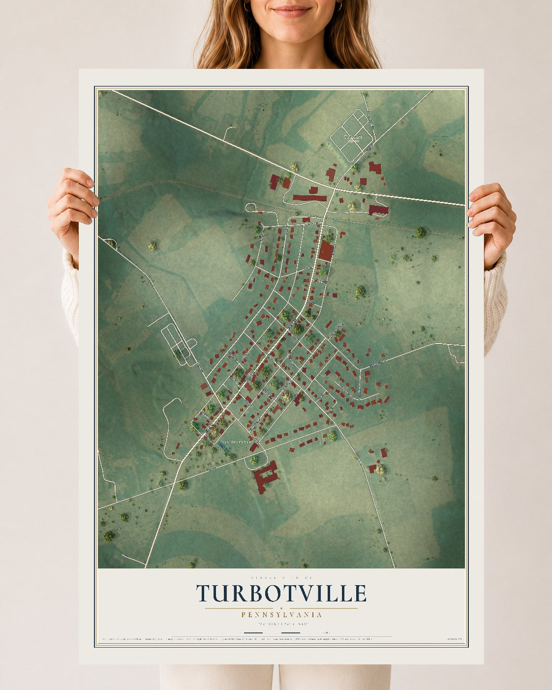 Map of Turbotville, Pennsylvania, 24 x 36 inch unframed archival matte print