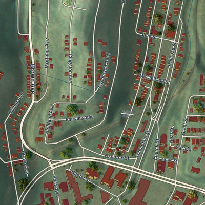 Second close-up of the map of Turtle Creek, Pennsylvania print showing more streets and buildings