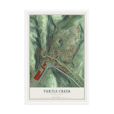 Map of Turtle Creek, Pennsylvania, 12 x 18 inch print in a white wood frame