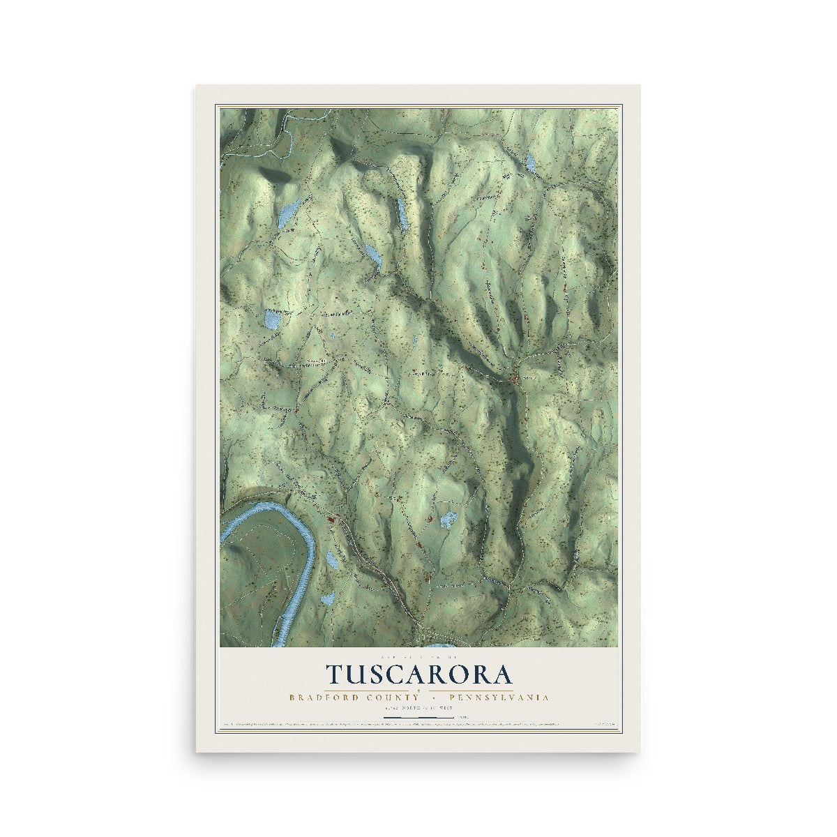 Map of Tuscarora, Bradford County, Pennsylvania, 12 x 18 inch unframed archival matte print