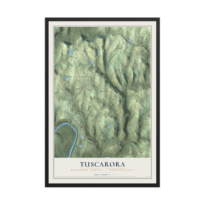 Map of Tuscarora, Bradford County, Pennsylvania, 12 x 18 inch print in a black wood frame